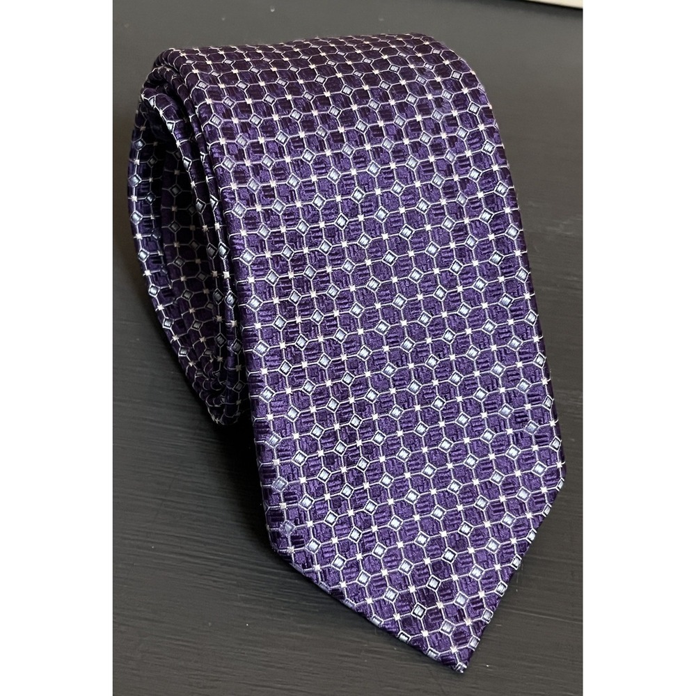 Canali Neck Tie Luxury Designer Purple geometric Shiney 100% Silk Italy‎ Tie new